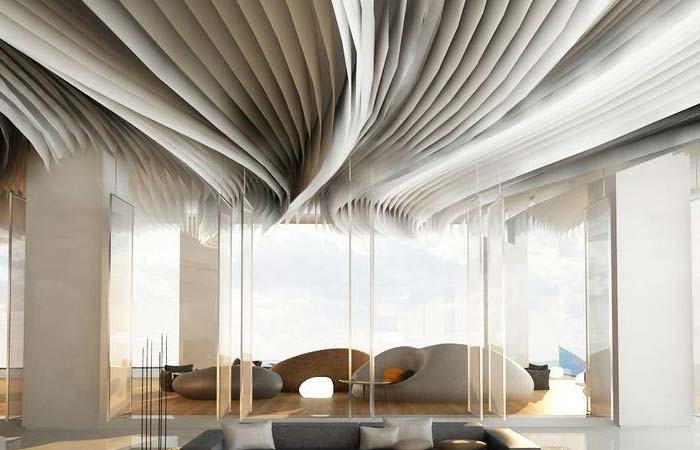 طرح کناف پذیرایی برای زیبایی سالن نشیمن 34 طرح کناف پذیرایی - سقف کاذب موج دار