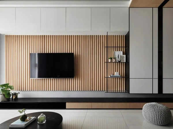 طراحی دیوار پشت تلویزیون با چوب