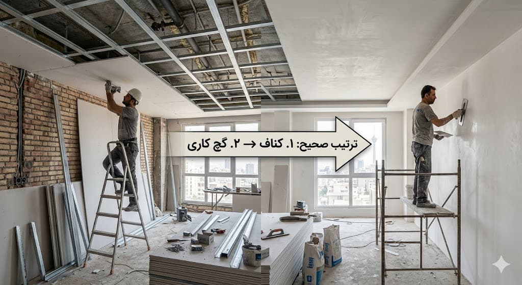 اول کناف یا گچ کاری باید انجام شود؟ + علت